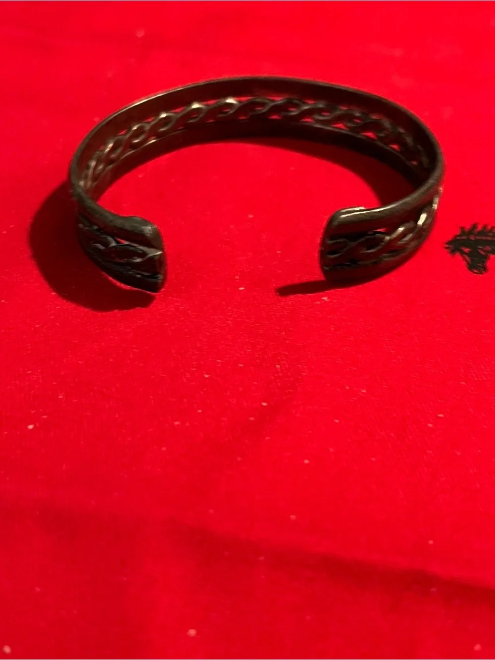 Vintage Southwest Sterling Silver Braided Hand Stamped Triple Row Cuff Bracelet